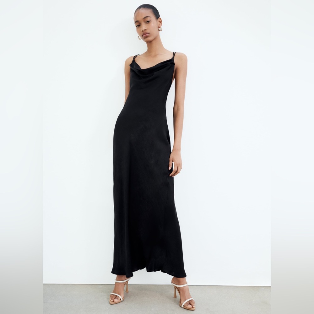 Zara Black Strappy Back Midi Dress - Picture 2 of 8